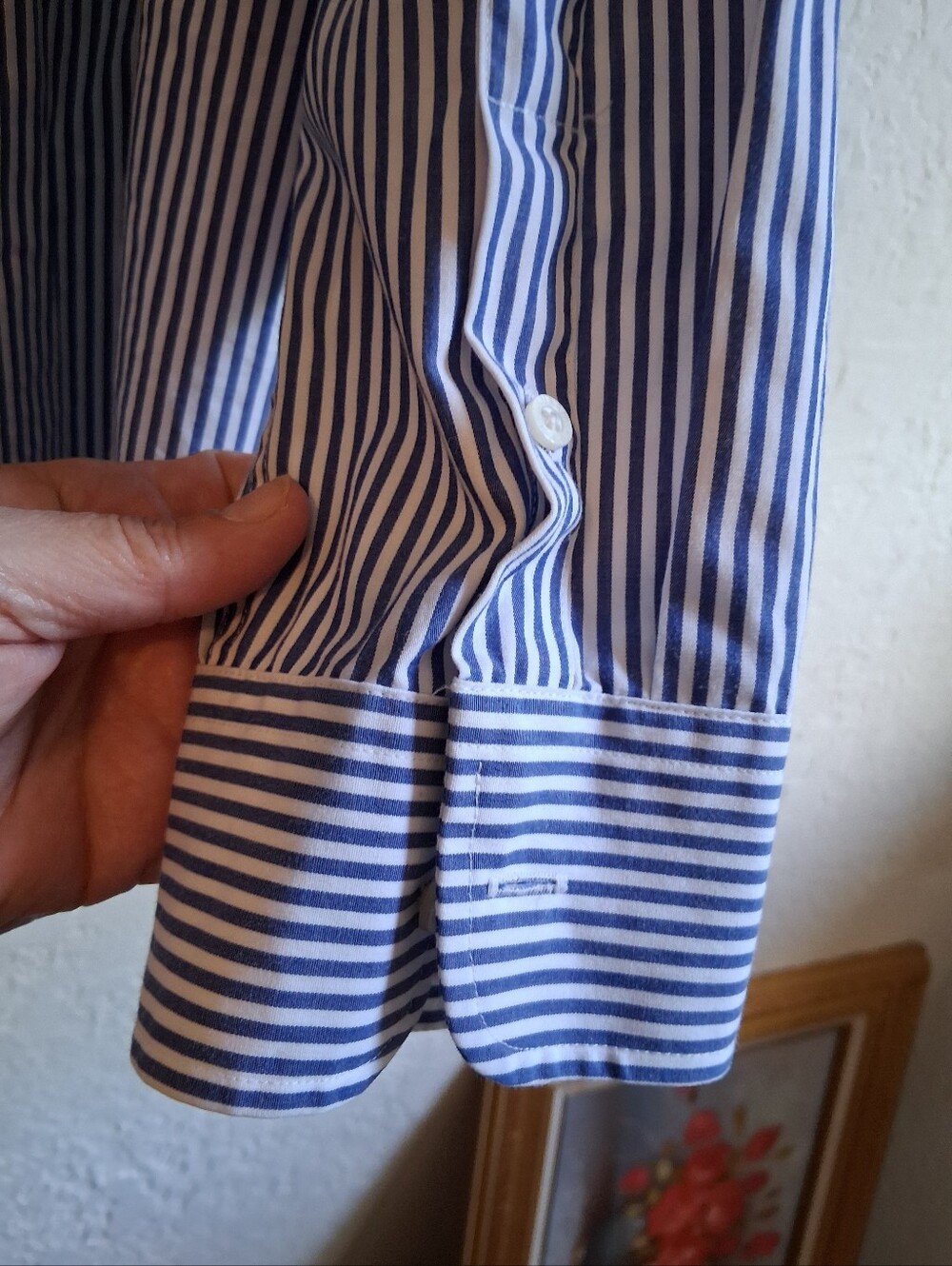 Lauren Ralph Lauren Blue & White Stripe Button-Up Non Iron Shirt SZ 2X Monogram - Picture 6 of 6
